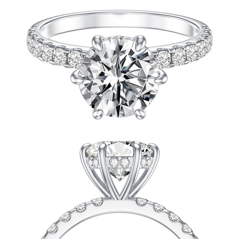 18K White Gold Round Shaped Moissanite Engagement Ring-5