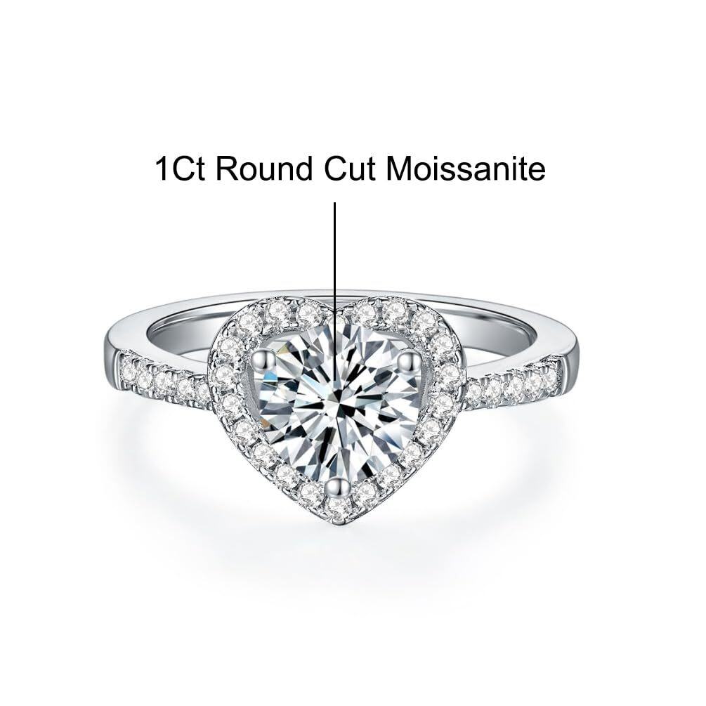 Bague de fiançailles en forme de cœur en moissanite circulaire en or blanc 18 carats-2