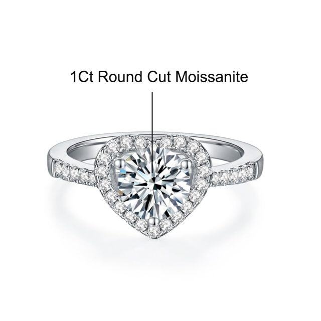 Bague de fiançailles en forme de cœur en moissanite circulaire en or blanc 14 carats-2