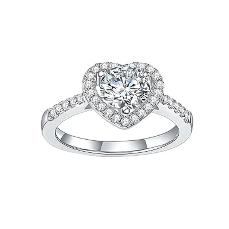 Bague de fiançailles en forme de cœur en moissanite circulaire en or blanc 14 carats-3