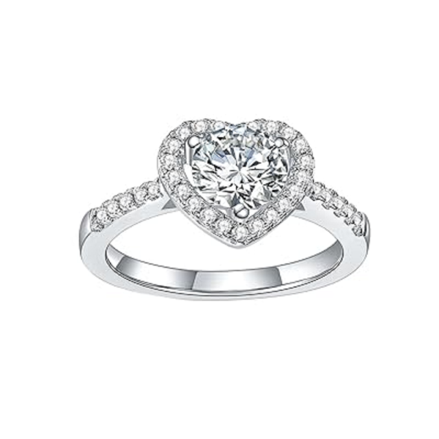 Bague de fiançailles en forme de cœur en moissanite circulaire en or blanc 18 carats-3