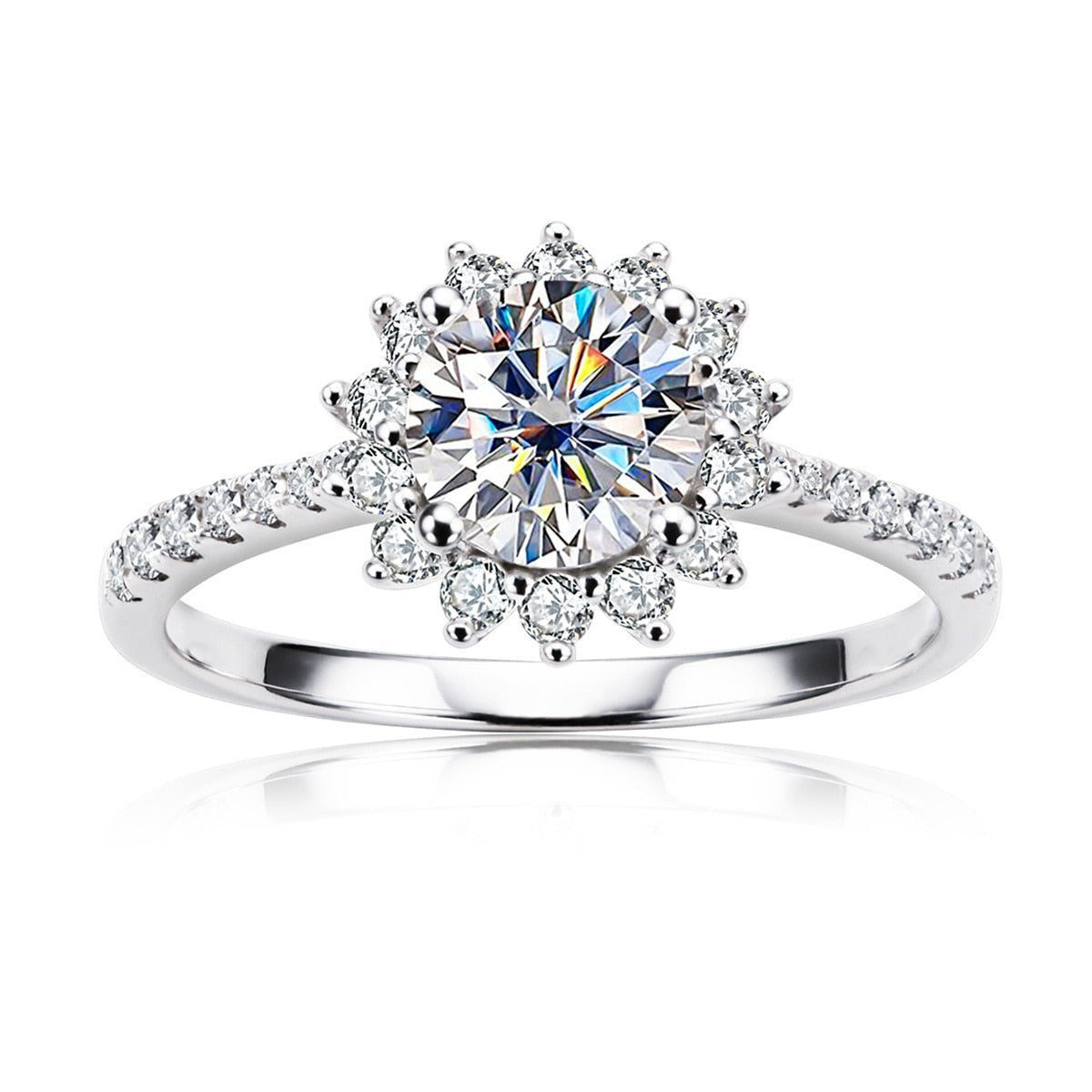 18K White Gold Circular Shaped Moissanite Sun Engagement Ring-1