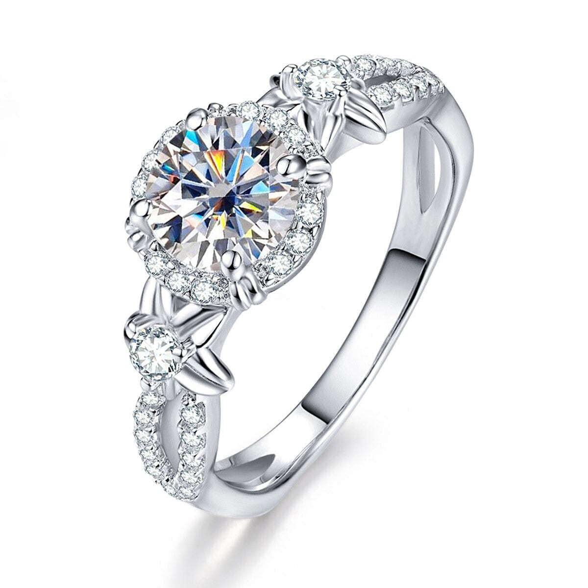 18K White Gold Circular Shaped Moissanite Wildflowers Engagement Ring-1