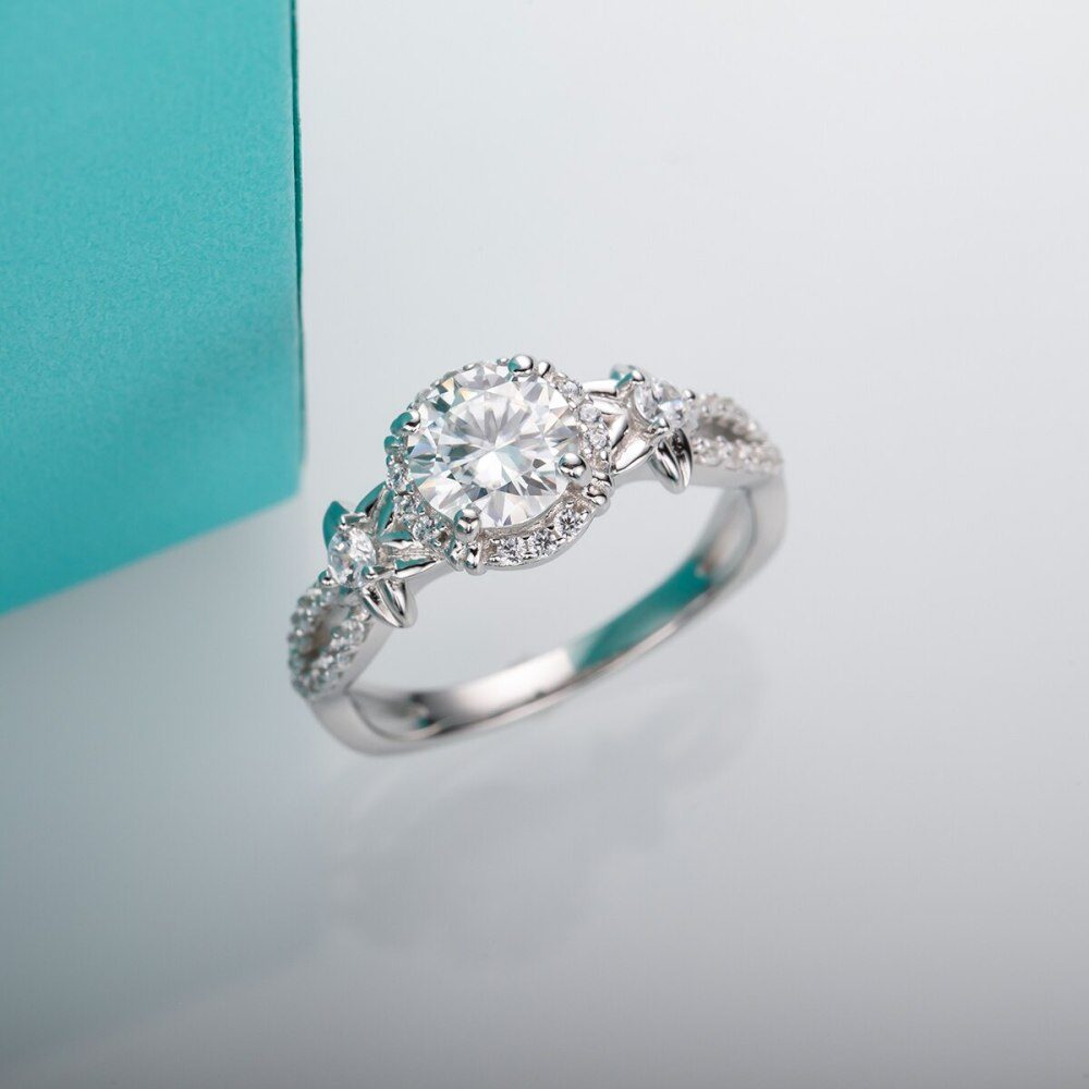 10K Gold 1.5 to 5 CT Round Moissanite Engagement Ring-4