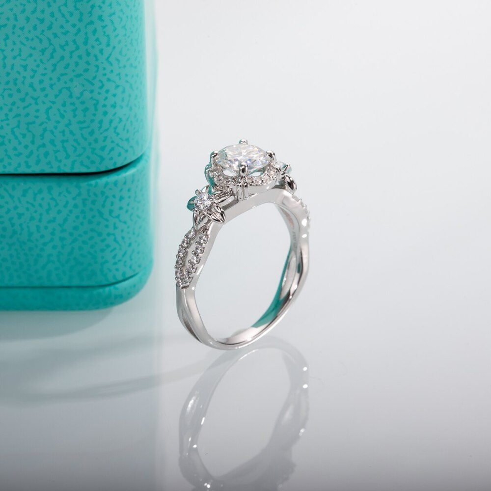 10K Gold 1.5 to 5 CT Round Moissanite Engagement Ring-5