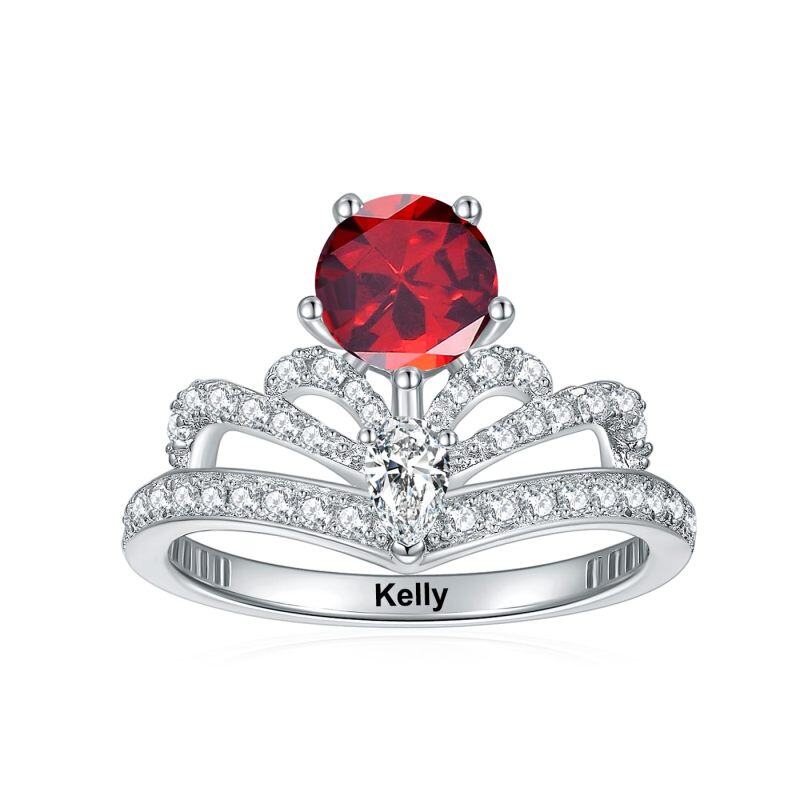 10K White Gold Round Shaped Cubic Zirconia Personalized Birthstone & Couple Ring-4