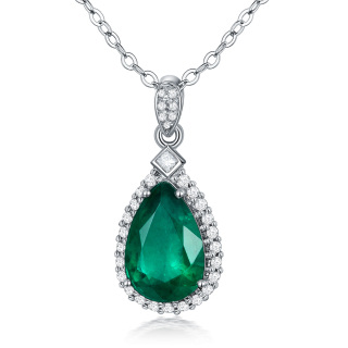 18K White Gold Pearl Emerald Drop Shape Pendant Necklace For Women-3