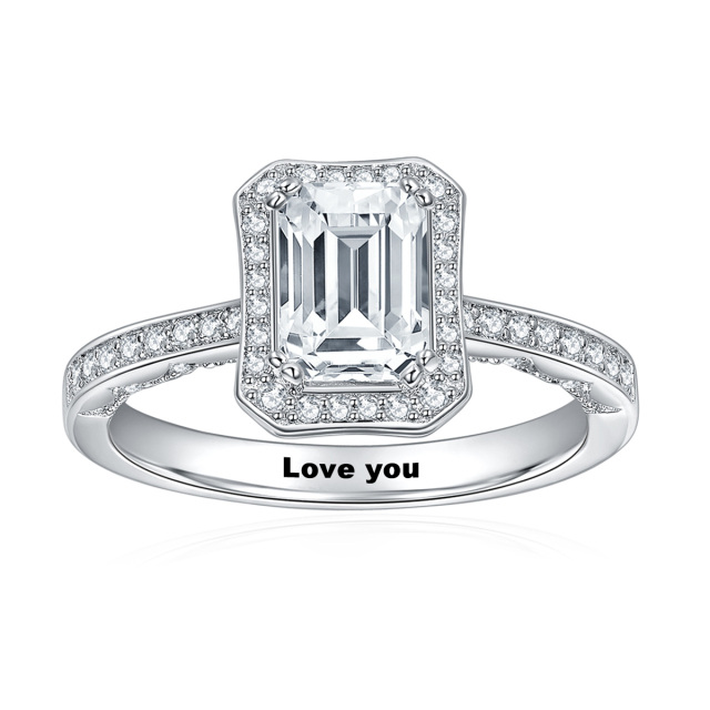 10K White Gold Princess Cut Halo Moissanite Personalised Custom Name Engagement Ring For Women