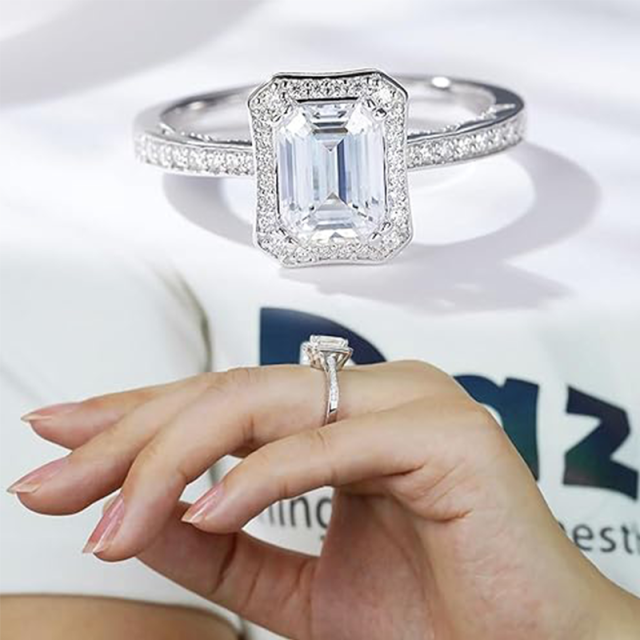 Aliança de casamento de moissanite em formato circular de ouro branco 14K em formato de princesa quadrada-2