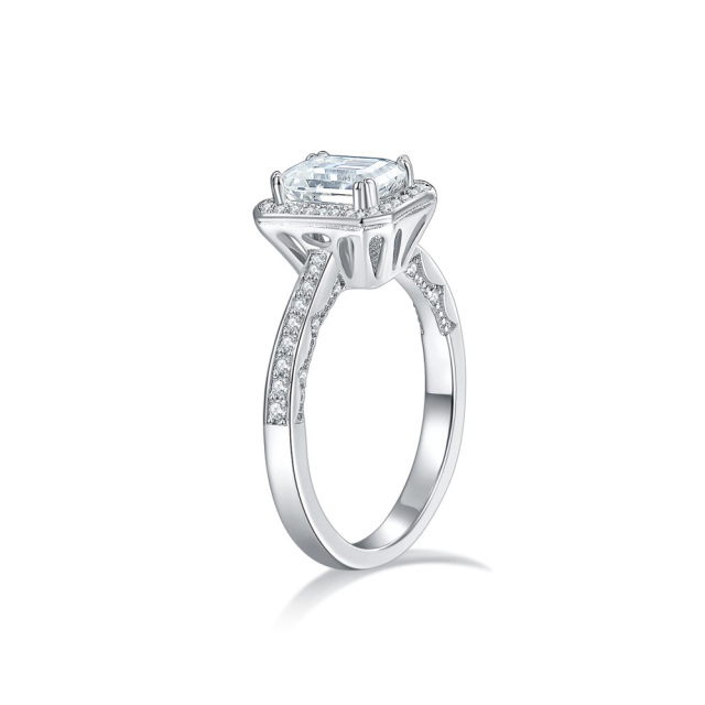 Anel de casamento de moissanite em formato circular de ouro branco 18K em formato de princesa-3