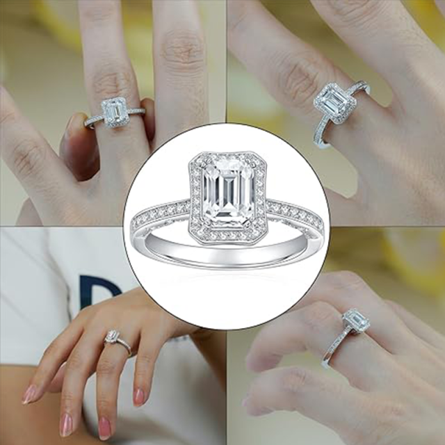 Anel de casamento de moissanite em formato circular de ouro branco 18K em formato de princesa-4