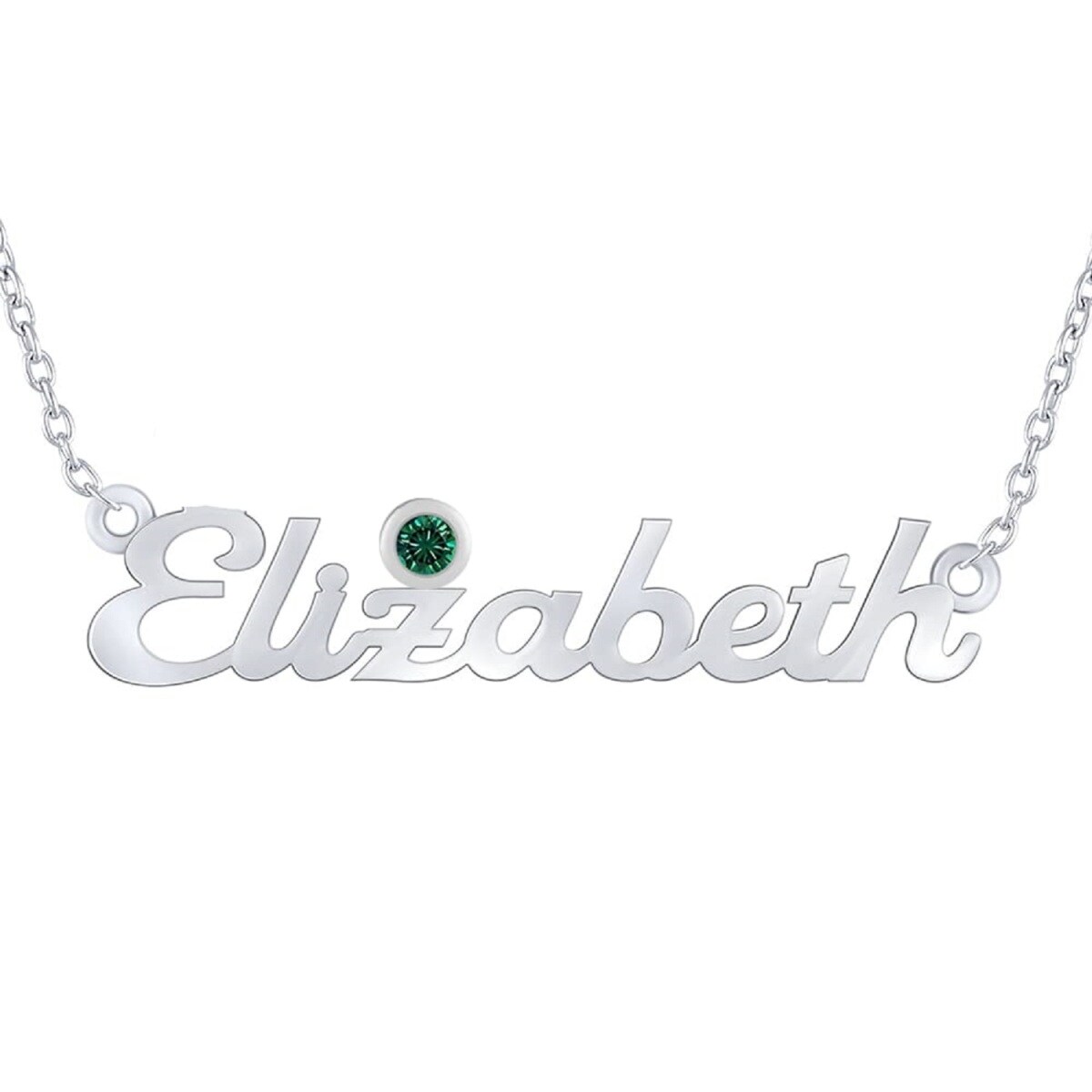 10K White Gold Circular Shaped Zircon Personalized Birthstone & Personalized Classic Name Pendant Necklace-1