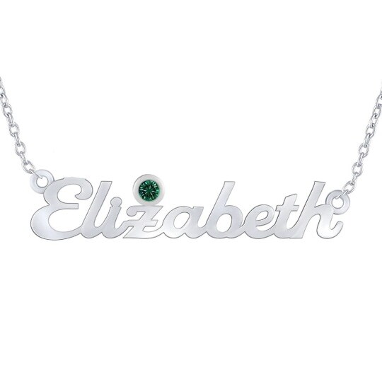 10K White Gold Birthstone Custom Name Pendant Necklace For Women
