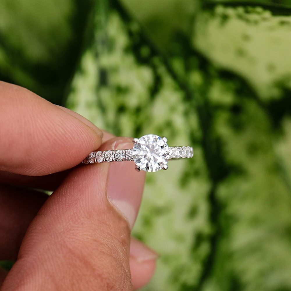 14K White Gold 1 CT Round Moissanite Wedding Ring-3