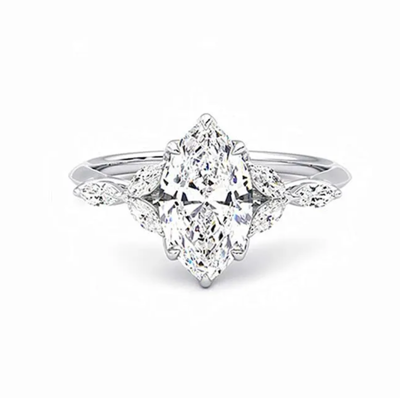 10K witgouden 1 CT Marquise Moissanite gepersonaliseerde verlovingsring met gravure-3