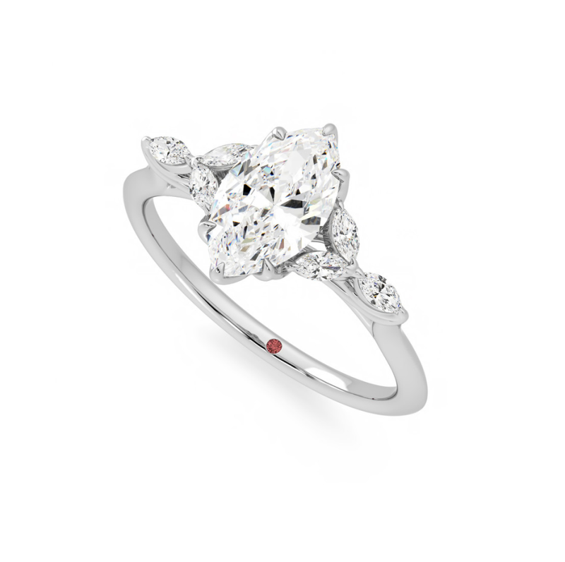 خاتم خطوبة من الذهب الأبيض عيار 10 قيراط، مرصع بحجر مويسانيت ماركيز، وزنه قيراط واحد، بنقش شخصي-2