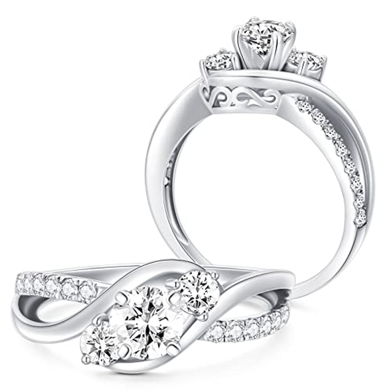 18K White Gold 1 CT Moissanite Personalized Engraving & Couple Engagement Ring-1