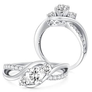 18K White Gold 1 CT Moissanite Custom Engraving & Couple Engagement Ring-3