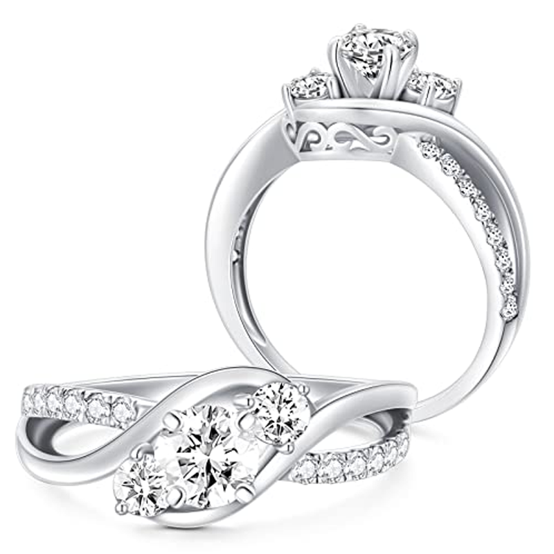 10K White Gold 1 CT Moissanite Custom Engraving & Engagement Ring-9