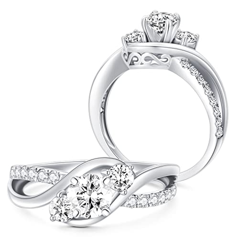 18K White Gold 1 CT Moissanite Personalized Engraving & Couple Engagement Ring-3