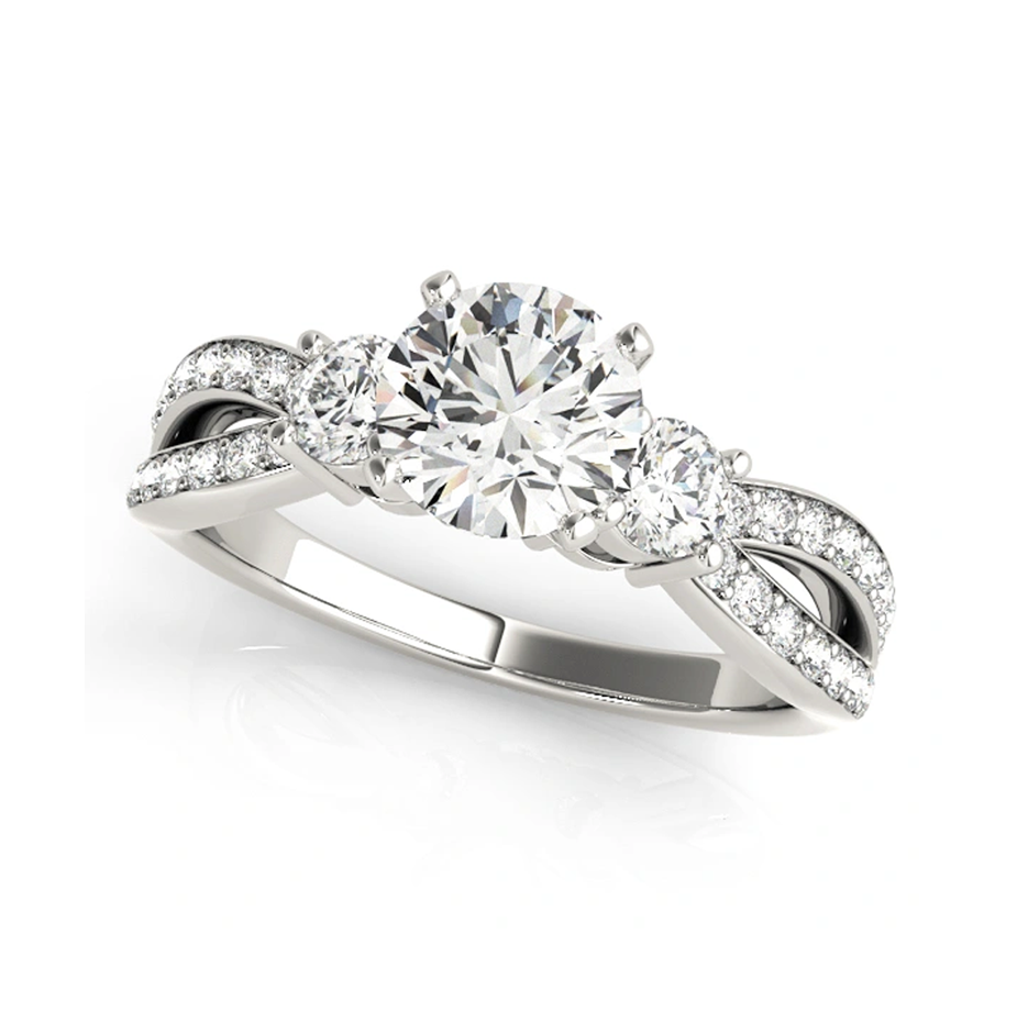 10K White Gold 1 CT Round Moissanite Personalized Engraving Engagement Ring-1