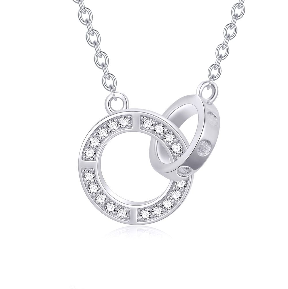 Collar con colgante de bola de diamantes en oro blanco de 10 quilates-1