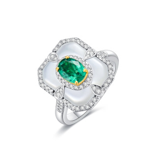 10K White Gold Diamond & Emerald Engagement Ring-36