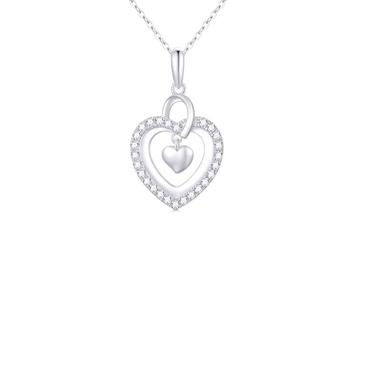 10K White Gold Diamond Heart Metal Choker Necklace-1