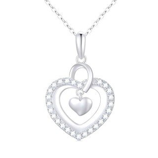 10K White Gold Diamond Heart Pendant Necklace-4