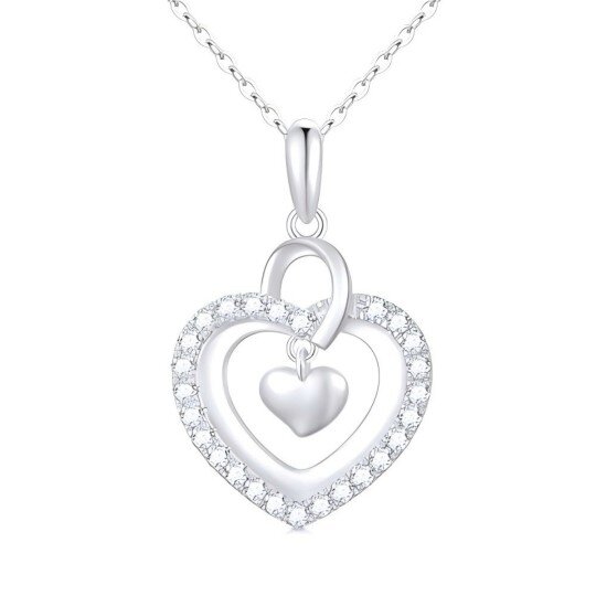 Collier avec pendentif en forme de cœur en or blanc 10 carats et diamants