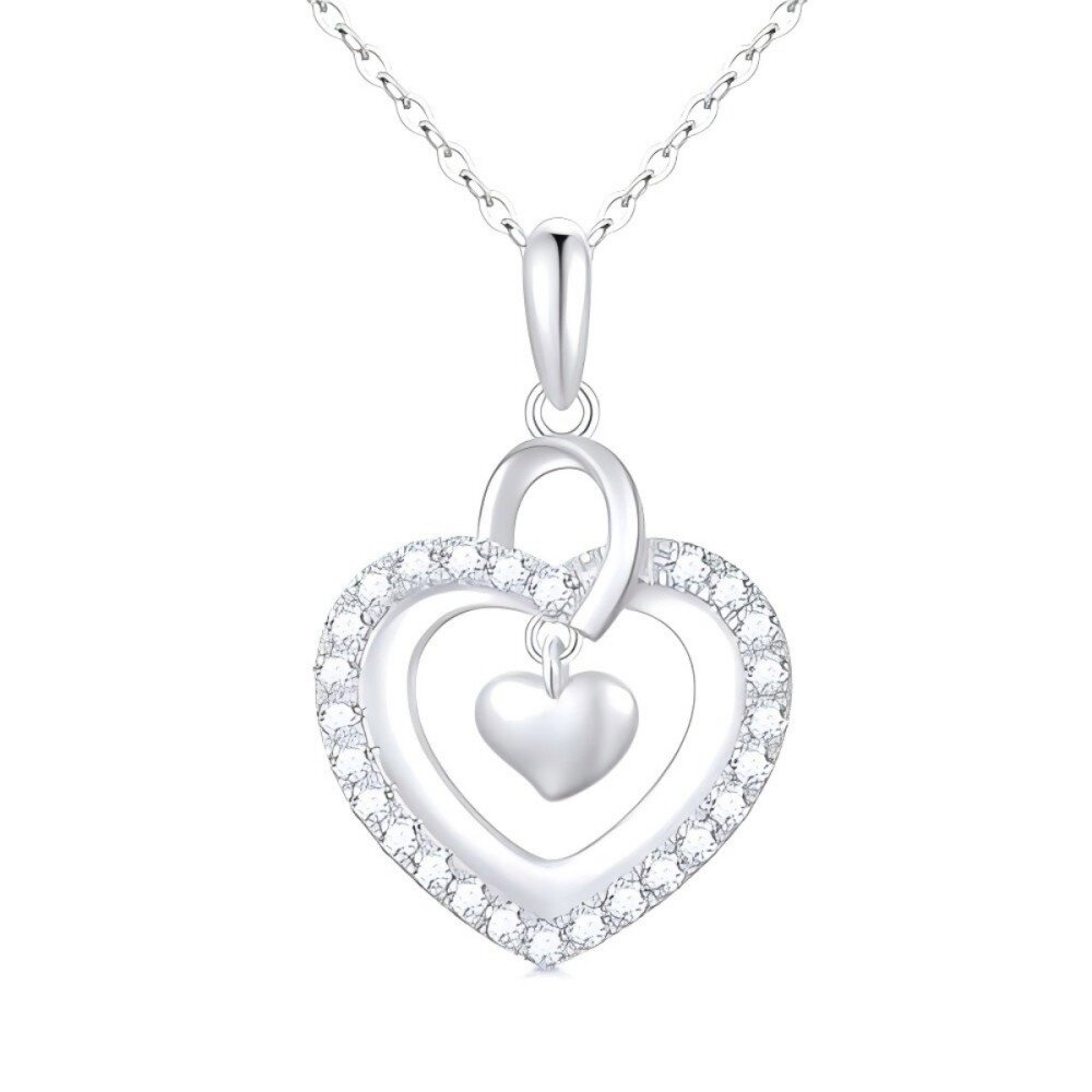 Collar con colgante de corazón de diamantes en oro blanco de 10 quilates-3