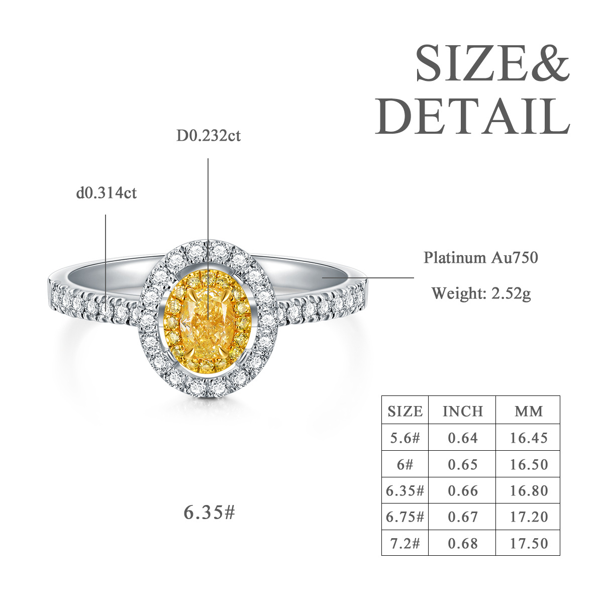 Bague de fiançailles en or blanc 18K avec diamant de forme ovale-5