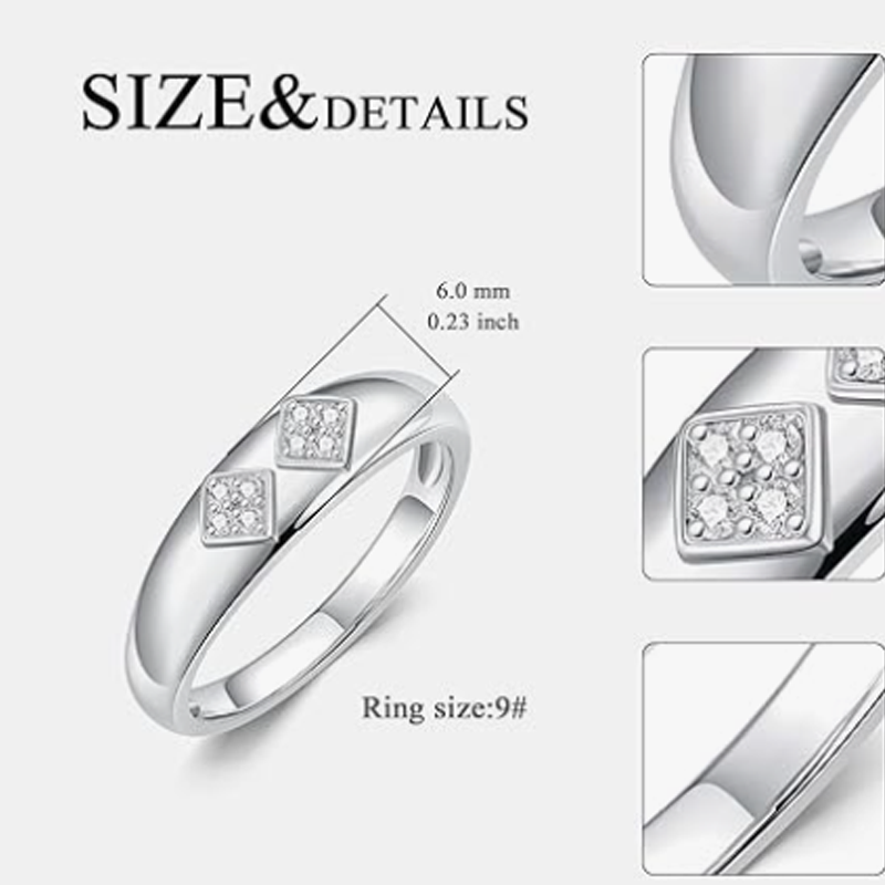 Sterling Silver Diamond Square Engagement Ring for Men-4