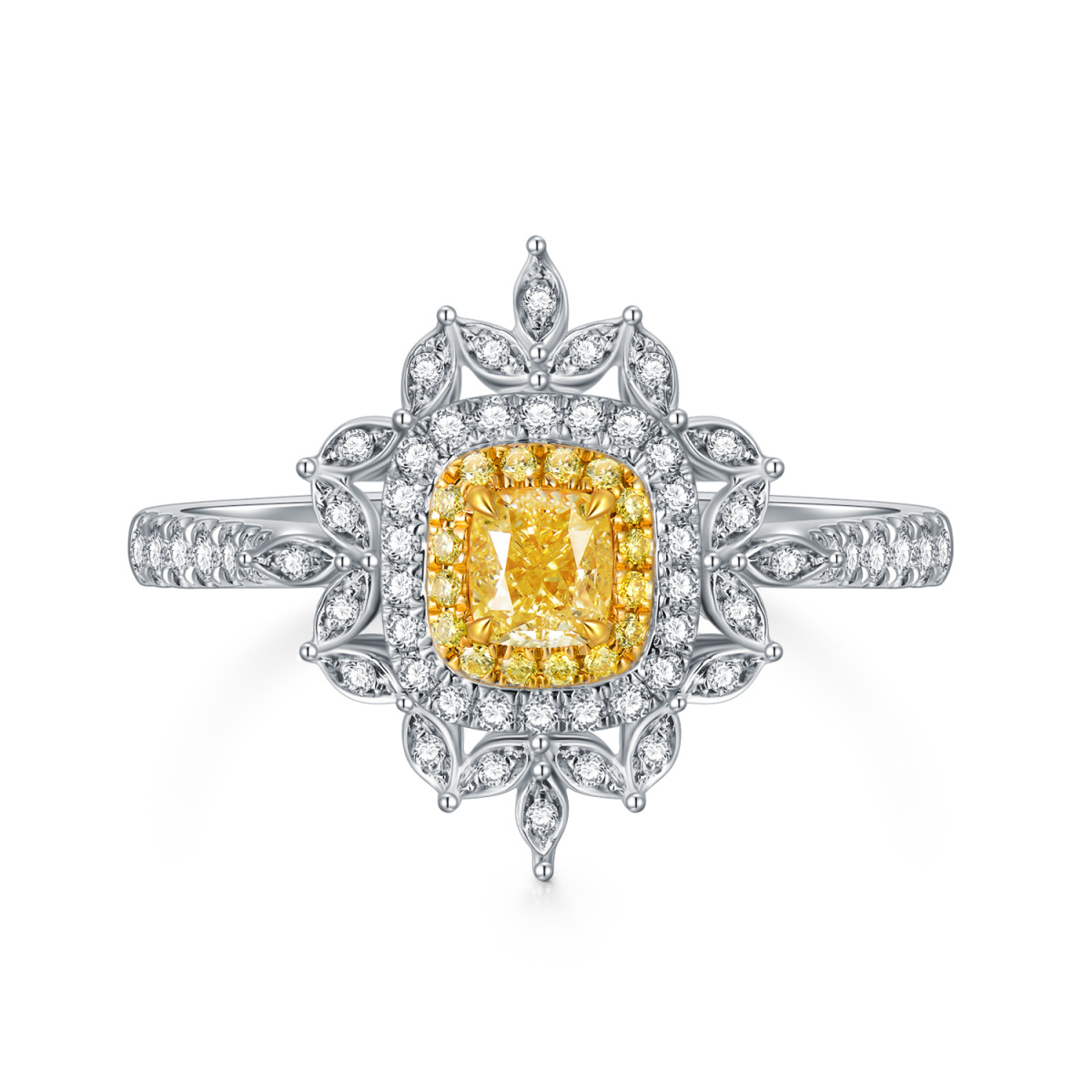 Bague de fiançailles tournesol en or blanc 18 carats et diamants-1