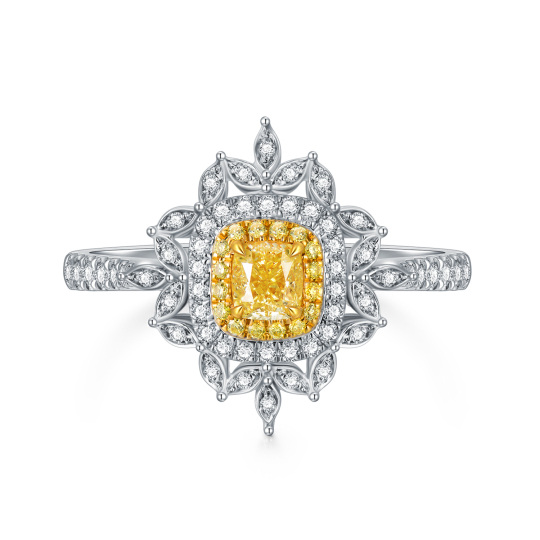 Bague de fiançailles tournesol en or blanc 18 carats et diamants