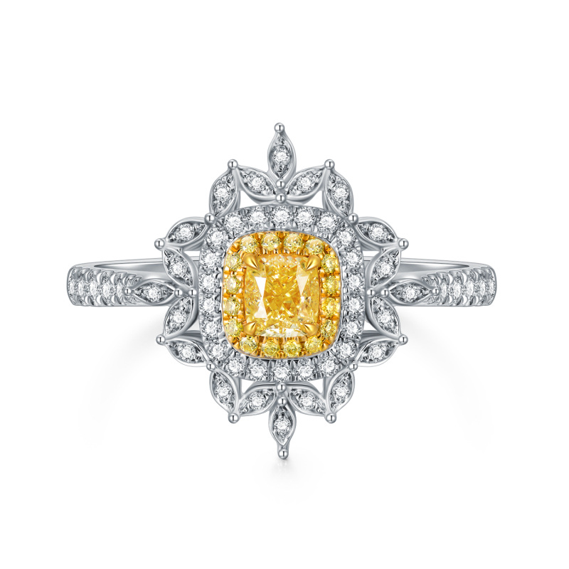 Bague de fiançailles tournesol en or blanc 18 carats et diamants