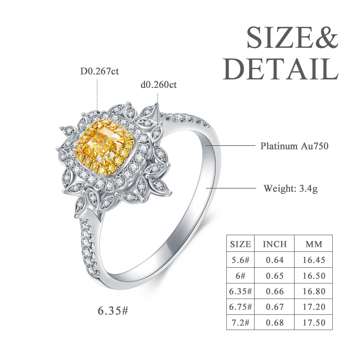 18 Karat Weißgold-Verlobungsring mit Diamanten und Sonnenblumenmotiv-6