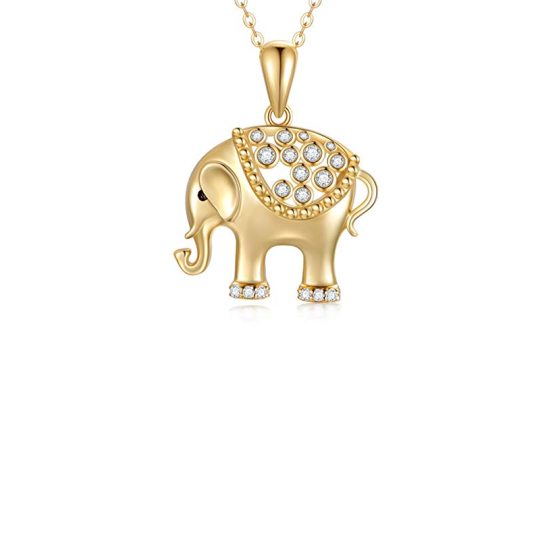 10K White Gold Cubic Zirconia Elephant Metal Choker Necklace