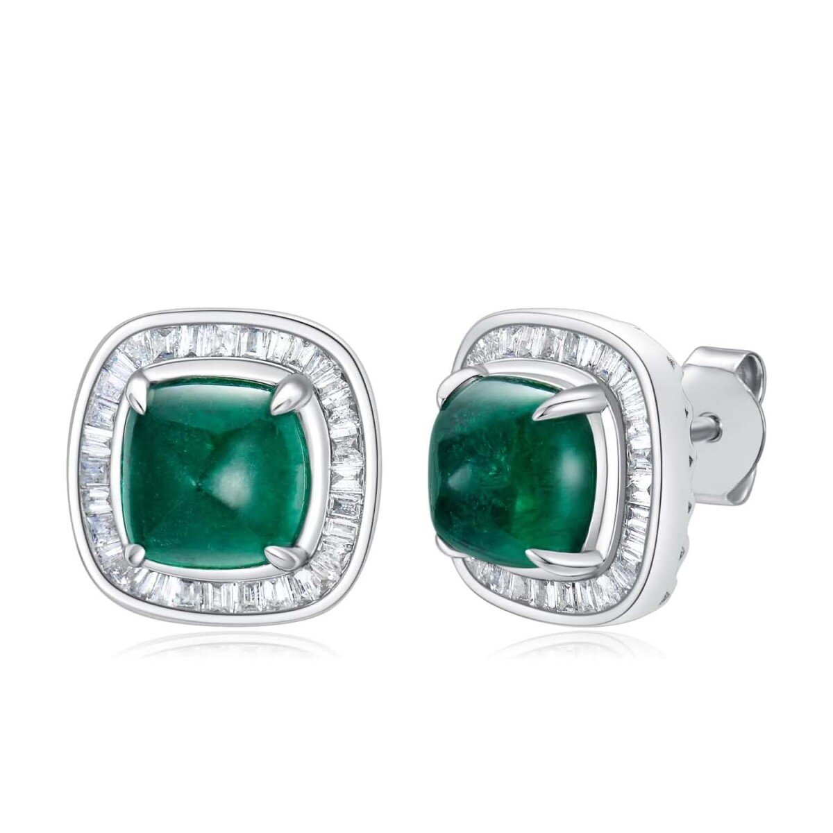 18K White Gold Emerald Couple Square Stud Earrings for Women Engagement Wedding-1