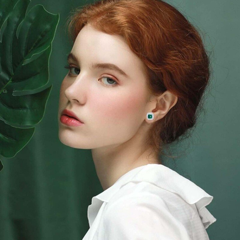 أقراط مرصعة بالزمرد من الذهب الوردي عيار 10 قيراط-2