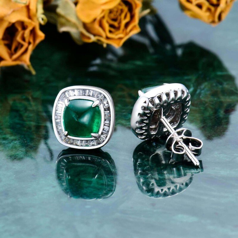 أقراط مرصعة بالزمرد من الذهب الوردي عيار 10 قيراط-3