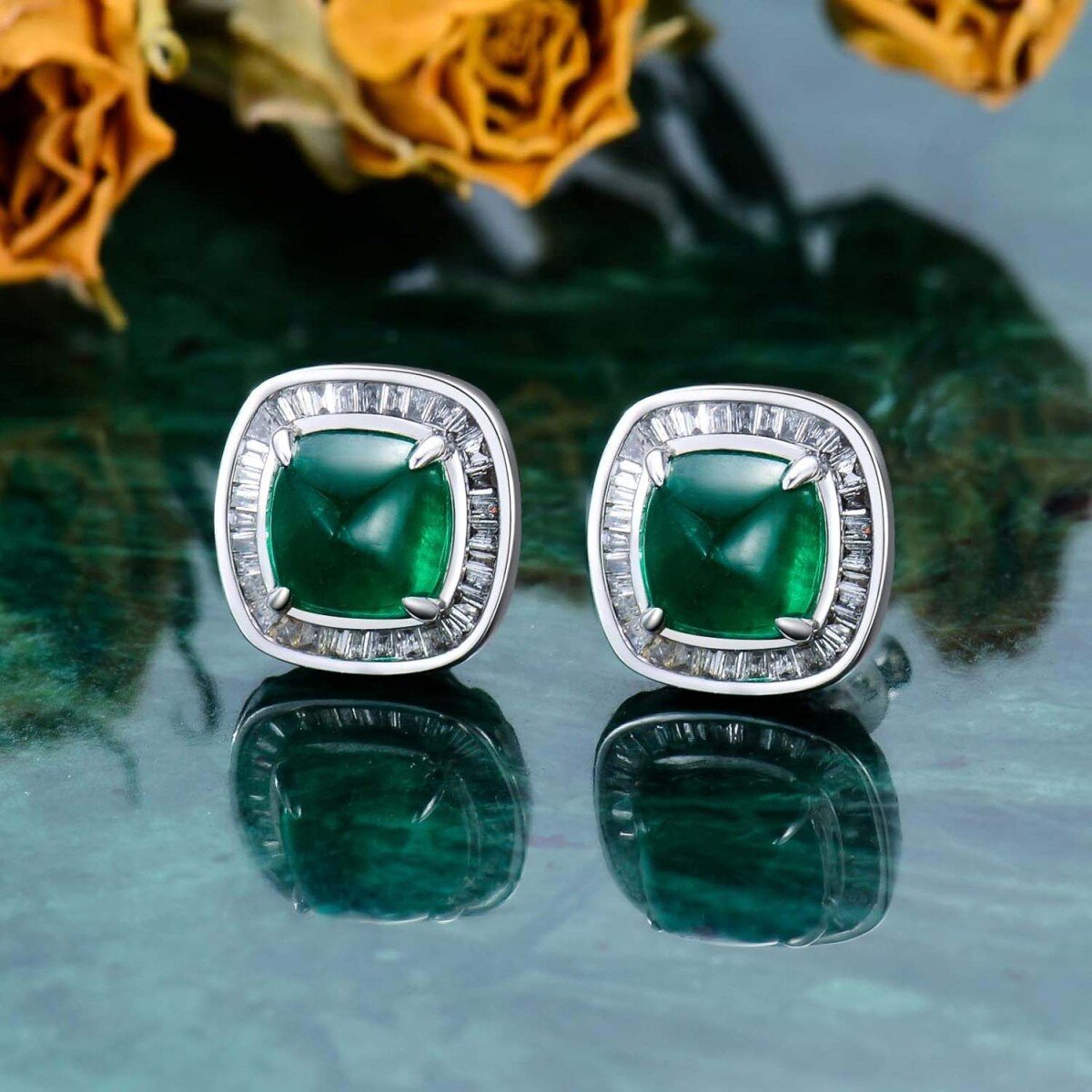 10K White Gold Emerald Couple Square Stud Earrings for Women Engagement Wedding-4