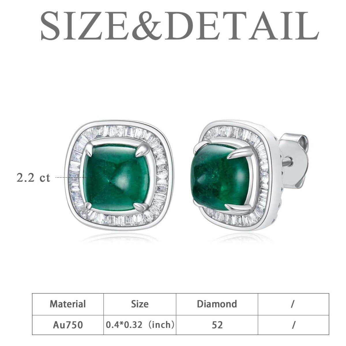 18K White Gold Emerald Couple Square Stud Earrings for Women Engagement Wedding-5