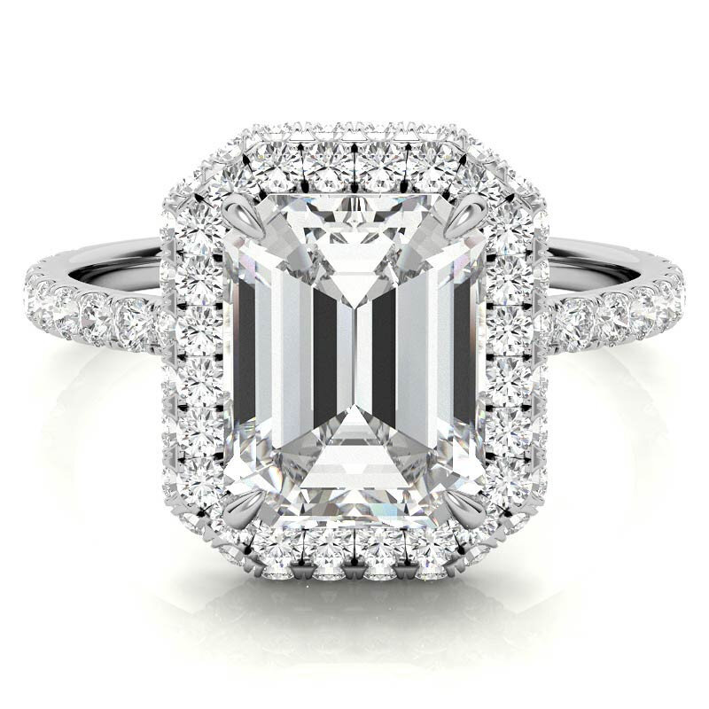 Anillo de compromiso de moissanita de talla esmeralda en oro blanco de 10 quilates-1