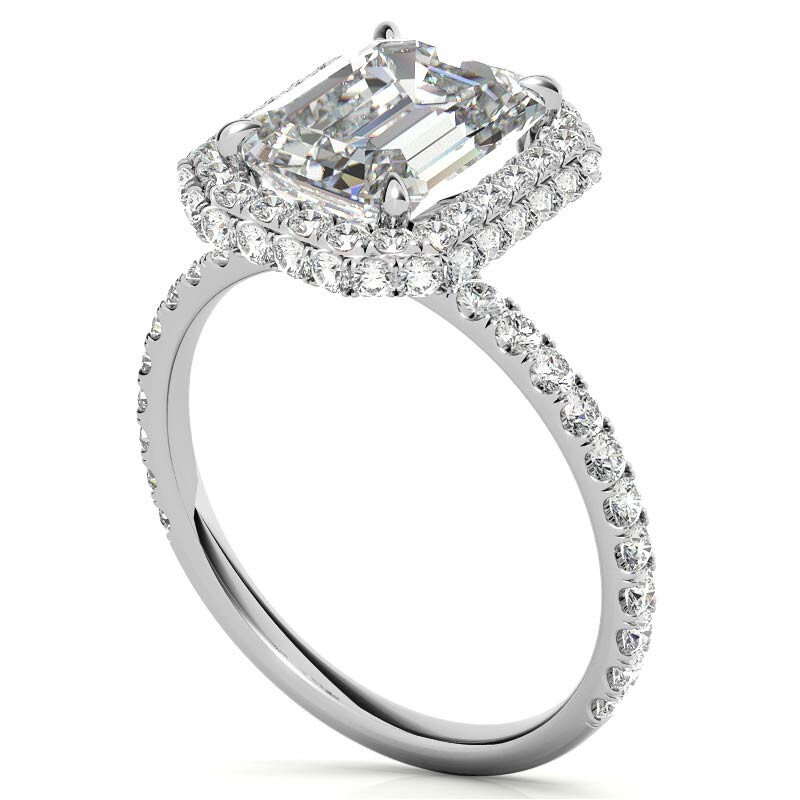 Anillo de compromiso de moissanita de talla esmeralda en oro blanco de 10 quilates-5