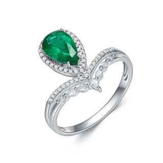 10K White Gold Emerald Drop Shape Engagement Ring-45