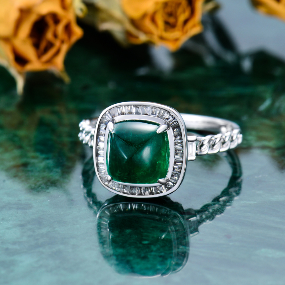 10K White Gold Emerald Engagement Ring For Couple-4