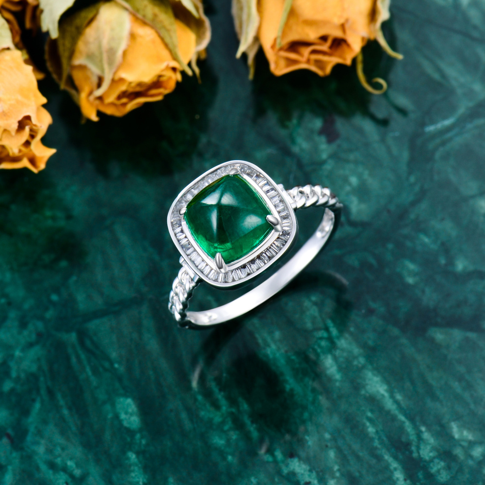 10K White Gold Emerald Engagement Ring For Couple-5