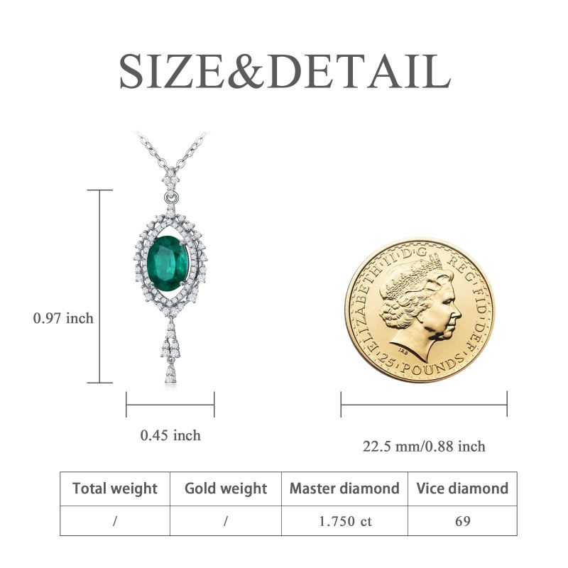 10K White Gold Emerald Oval Shaped Pendant Necklace-3