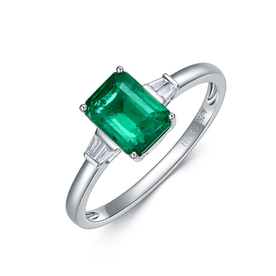 18K White Gold Emerald Princess Cut Engagement Ring